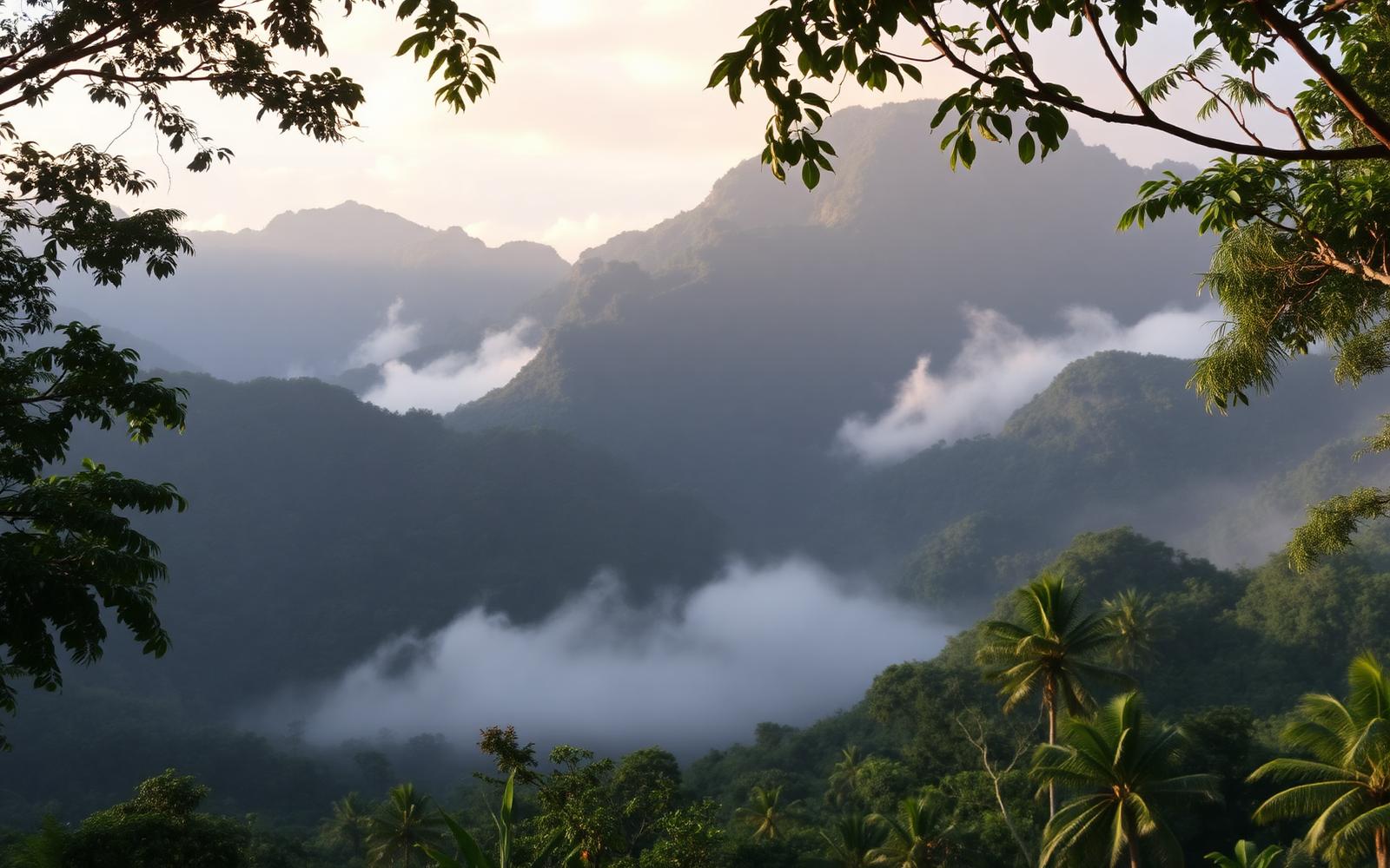 Misty Costa Rica rainforest at sunrise
